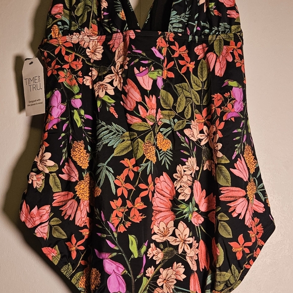 Time and Tru Women's Vibrant Floral One Piece Swimsuit - Picture 2 of 3
